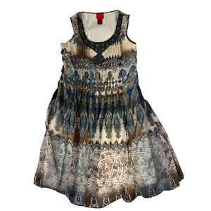 V Christina Dress M Y2K Embellished Scoop Neck Printed Midi Chiffon Witchy Gypsy